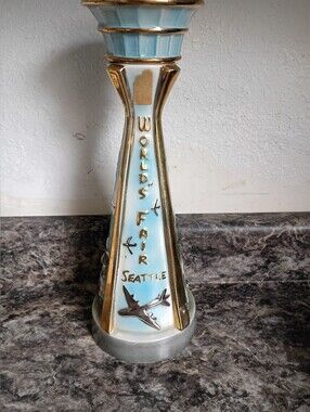 World's Fair Seattle Ceramic Decanter Chiller - Light Blue and Gold